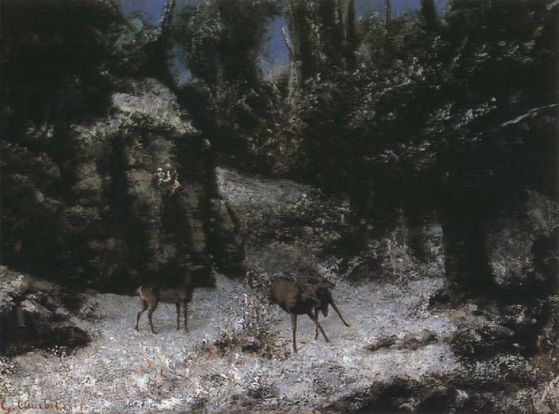 Gustave Courbet Injured deer in the snow oil painting image